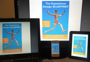 The Experience Design BLUEPRINT book by Greg Olson shown across screens